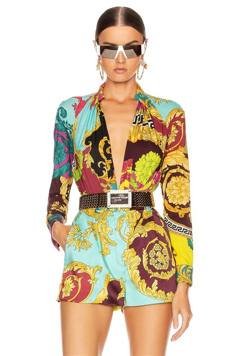 versace rose print|Versace print bodysuit.